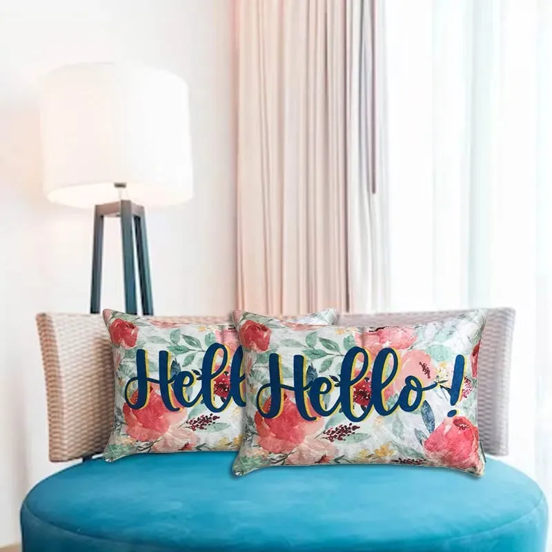 Happy Hello Velvet Cushion Cover  | Single , Set of 2 | 12 x 18 inches