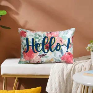 Happy Hello Velvet Cushion Cover  | Single , Set of 2 | 12 x 18 inches
