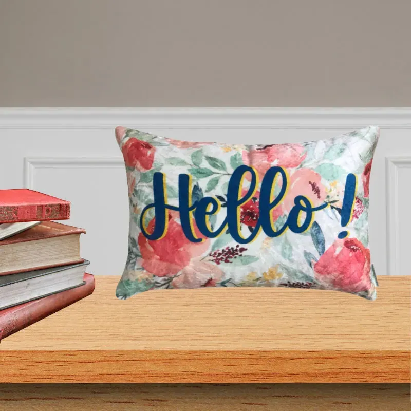 Happy Hello Velvet Cushion Cover  | Single , Set of 2 | 12 x 18 inches