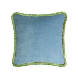 HAPPY PILLOW 40 VELVET LIGHT BLUE WITH LIGHT GREEN  FRINGES