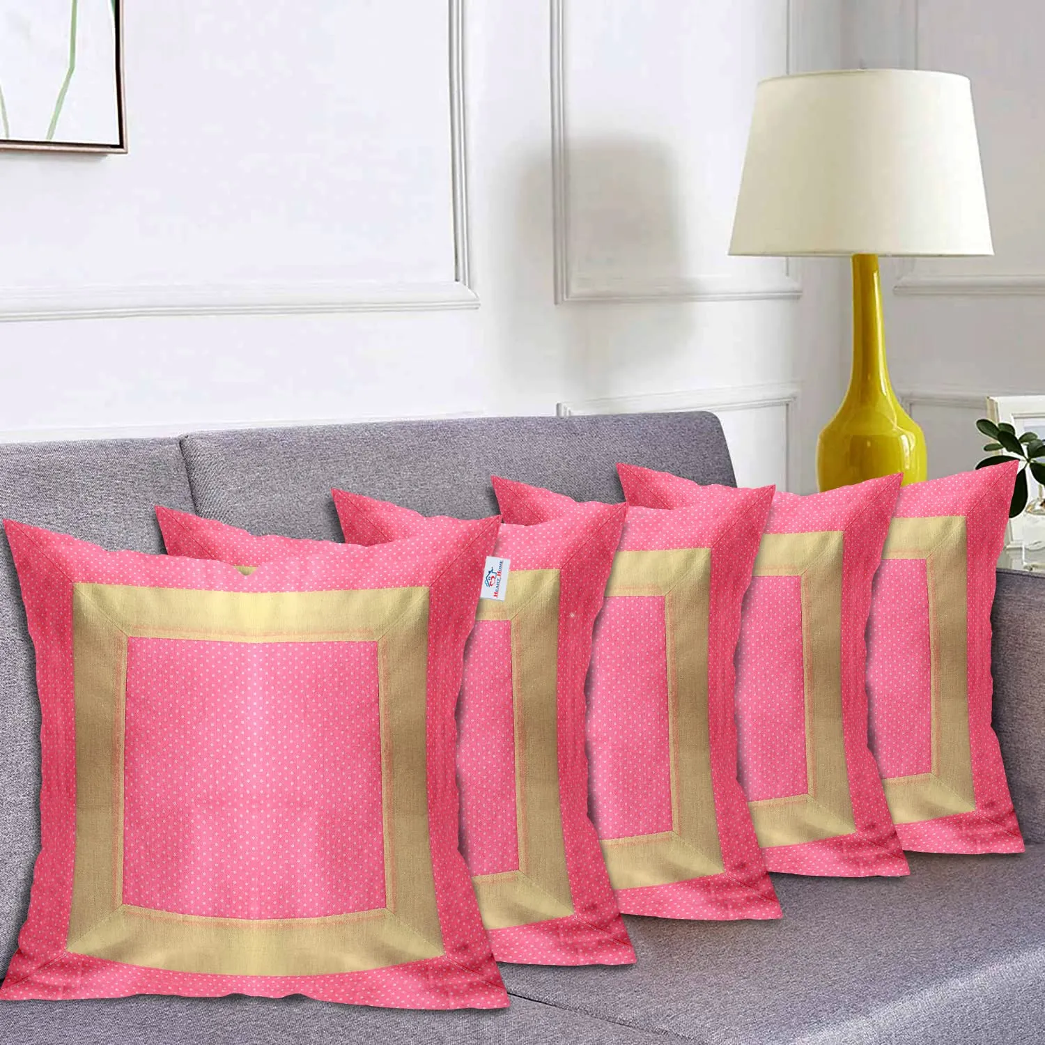 Heart Home Dot Print Soft Decorative Square Cushion Cover, Cushion Case for Sofa Couch Bed 16x16 Inch- Pack of 5 (Light Pink) 52HH3914