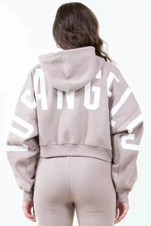 Letter Graphic Long Sleeve Drawstring Cropped Hoodie