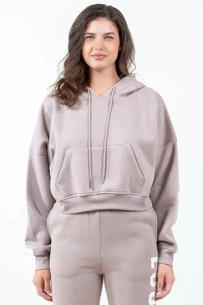 Letter Graphic Long Sleeve Drawstring Cropped Hoodie
