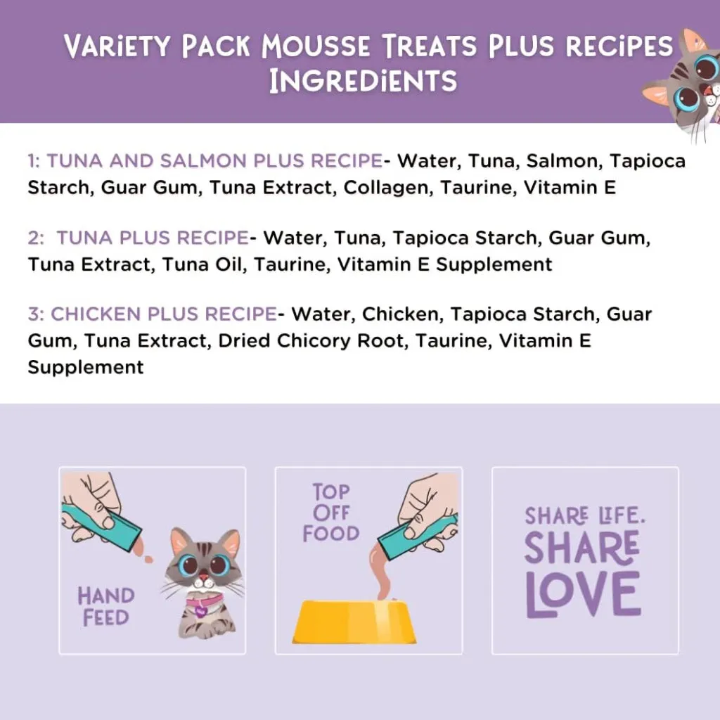 Love Nala Mousse Lickable Treats For Cats- Variety Pack (0.5 oz tube x 24)