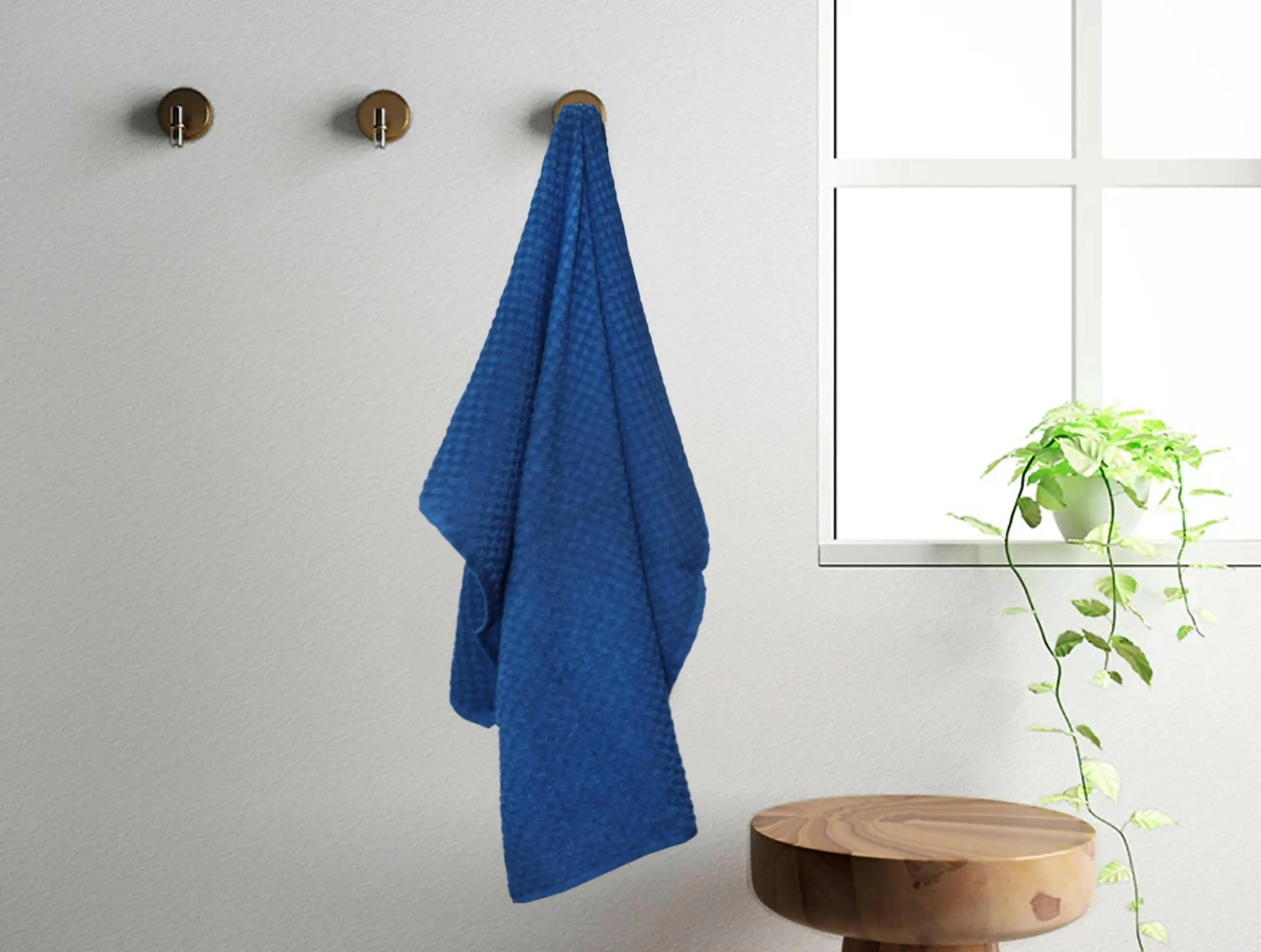 Lushomes Peacock Blue Popcorn Weave Bath Towel for Men and Women, Large Size (70x150cms, 28x59 Inch, 335 GSM)