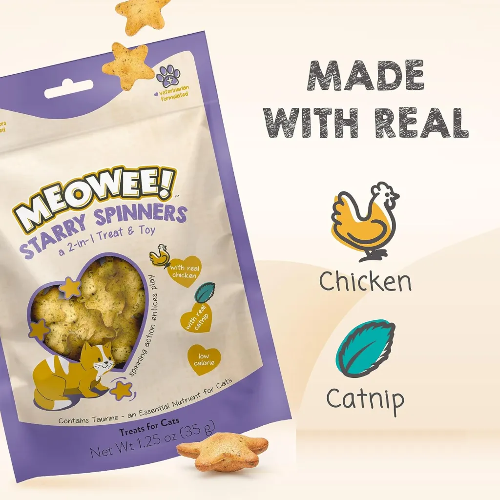 Meowee! Starry Spinners Chicken & Catnip Crunchy 2-in-1 Treat & Toy for Cats