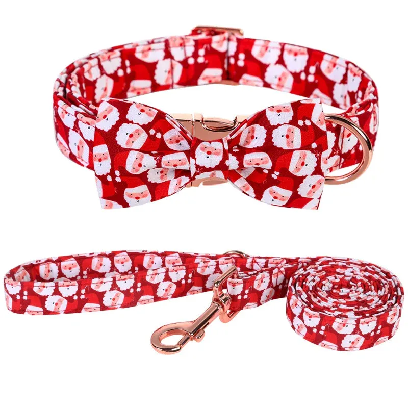 Personalized Christmas Dog Collar with Bow - Red Santa Design for All Sizes