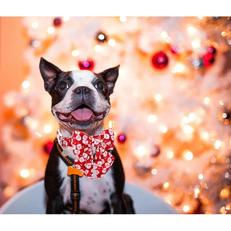 Personalized Christmas Dog Collar with Bow - Red Santa Design for All Sizes