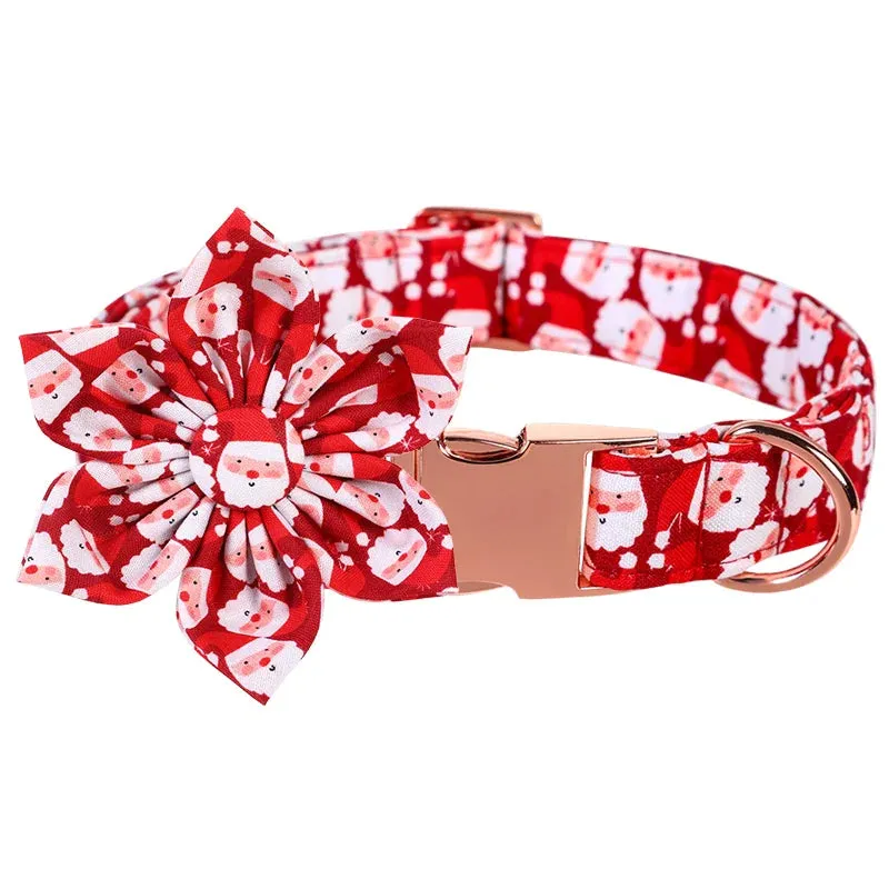 Personalized Christmas Dog Collar with Bow - Red Santa Design for All Sizes