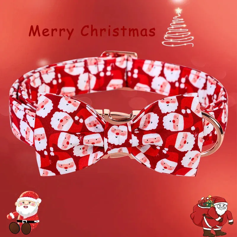 Personalized Christmas Dog Collar with Bow - Red Santa Design for All Sizes