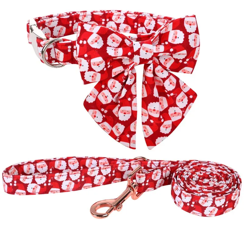 Personalized Christmas Dog Collar with Bow - Red Santa Design for All Sizes