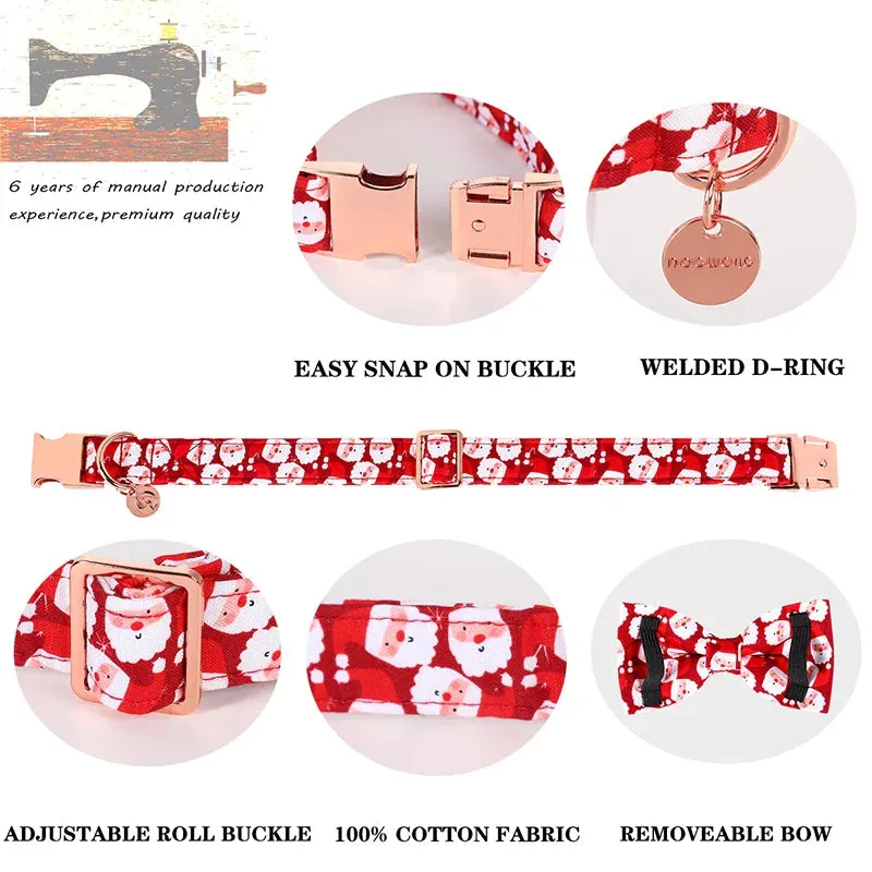 Personalized Christmas Dog Collar with Bow - Red Santa Design for All Sizes
