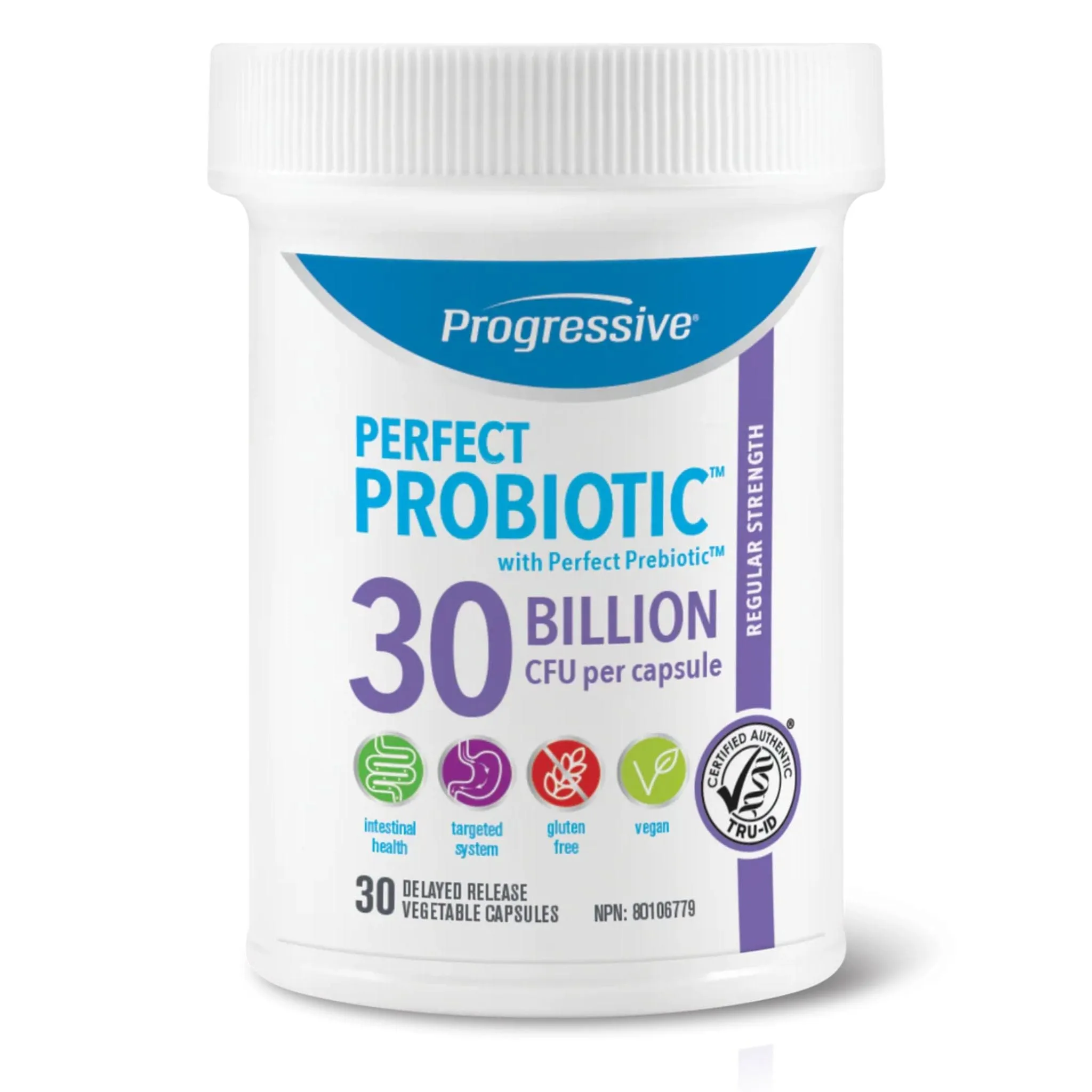 Progressive Perfect Probiotic 30 Billion CFU Delayed Release Vegetable Capsules, Shelf Stable