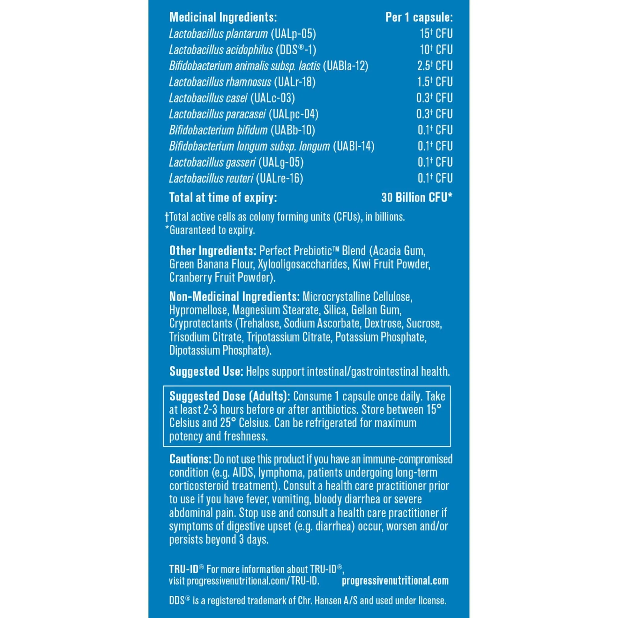 Progressive Perfect Probiotic 30 Billion CFU Delayed Release Vegetable Capsules, Shelf Stable
