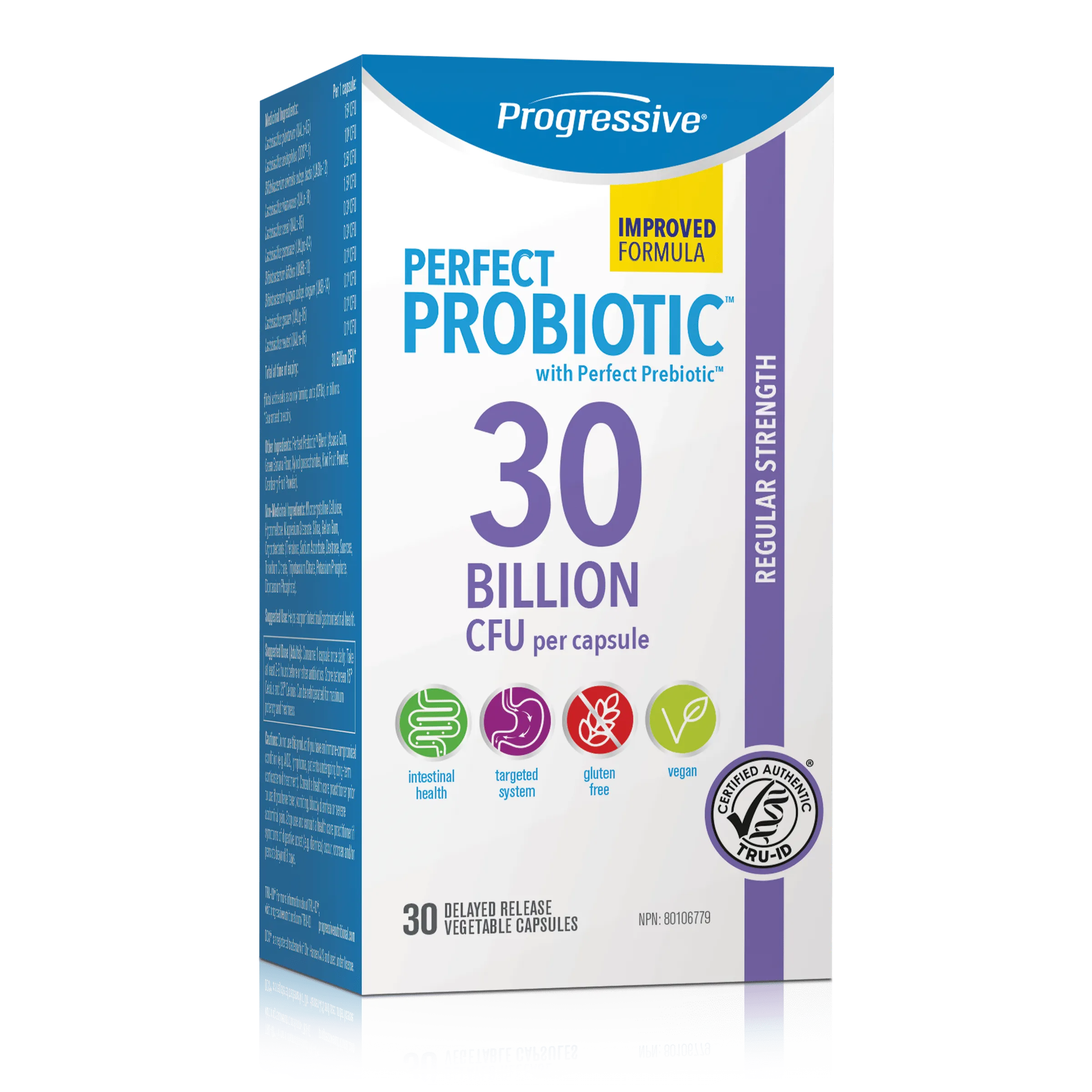 Progressive Perfect Probiotic 30 Billion CFU Delayed Release Vegetable Capsules, Shelf Stable
