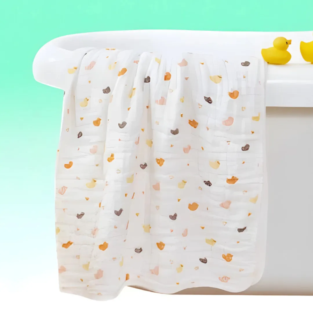Purcotton Baby Airysoft Gauze Bath Towel 6 Layer Stitched 95cm x 95cm Yellow Duckling
