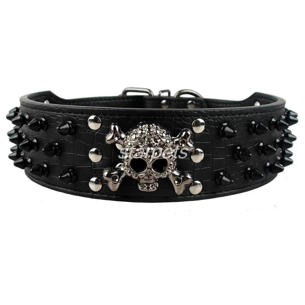 Skull Embellished Leather Collar