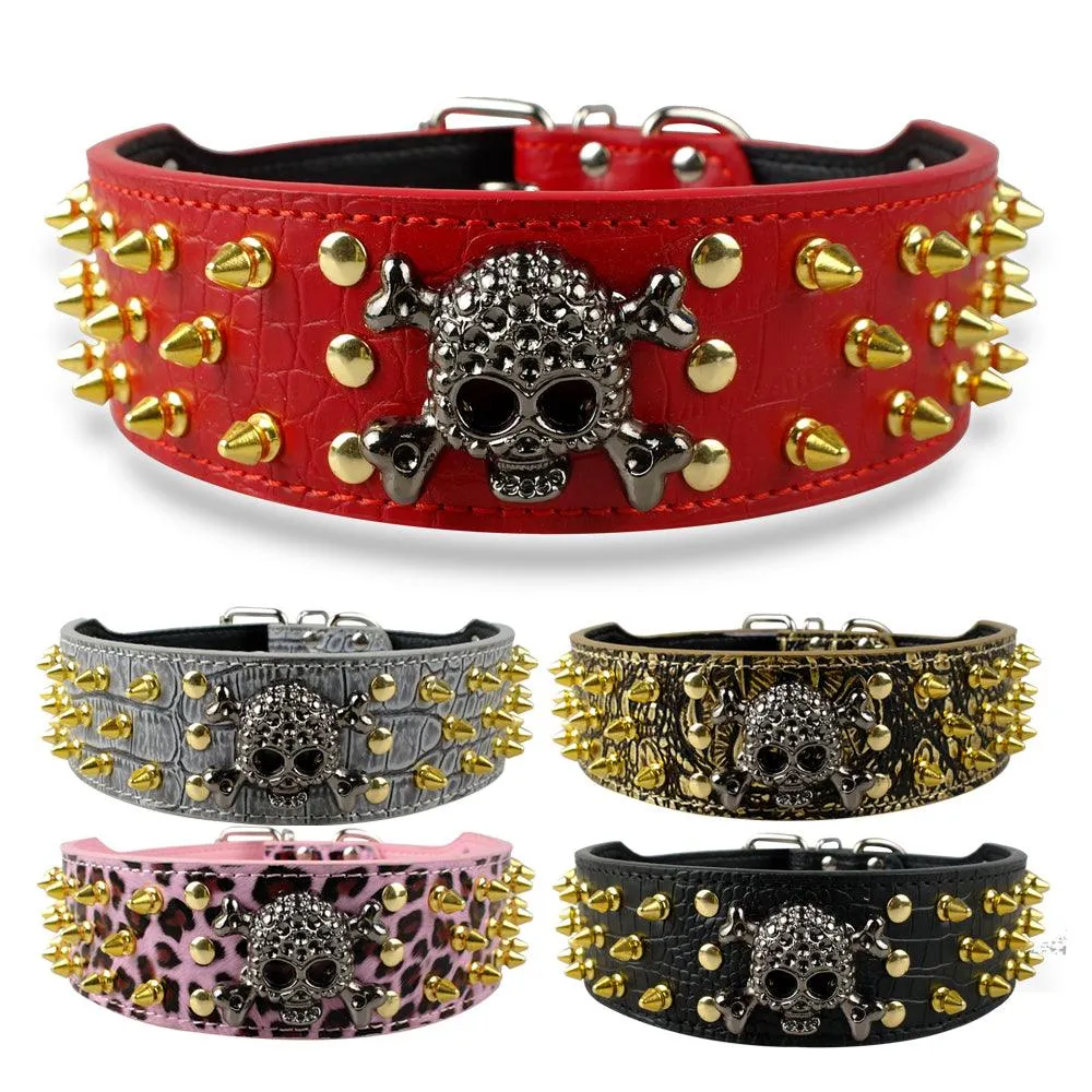 Skull Embellished Leather Collar