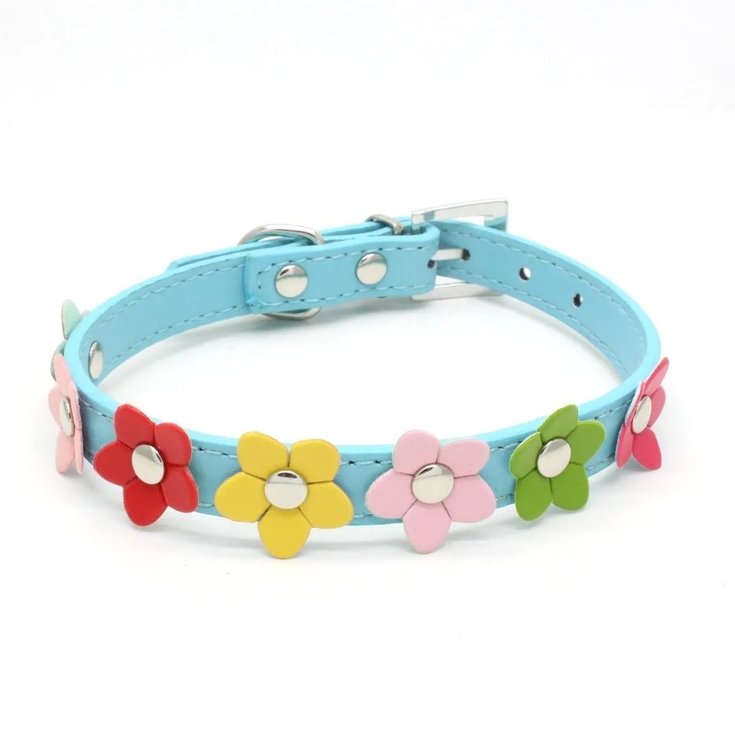Small Flowers PU Pet Collar