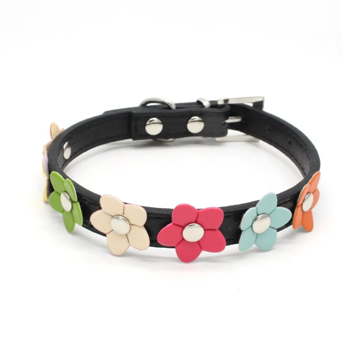 Small Flowers PU Pet Collar