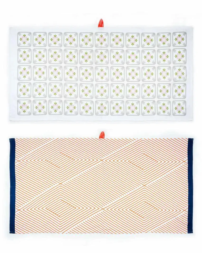 Tangerine Dream And Floral Tile Bamboo Bath Towels | Set Of 2 | 55 X 27 inches | Get a Freebie