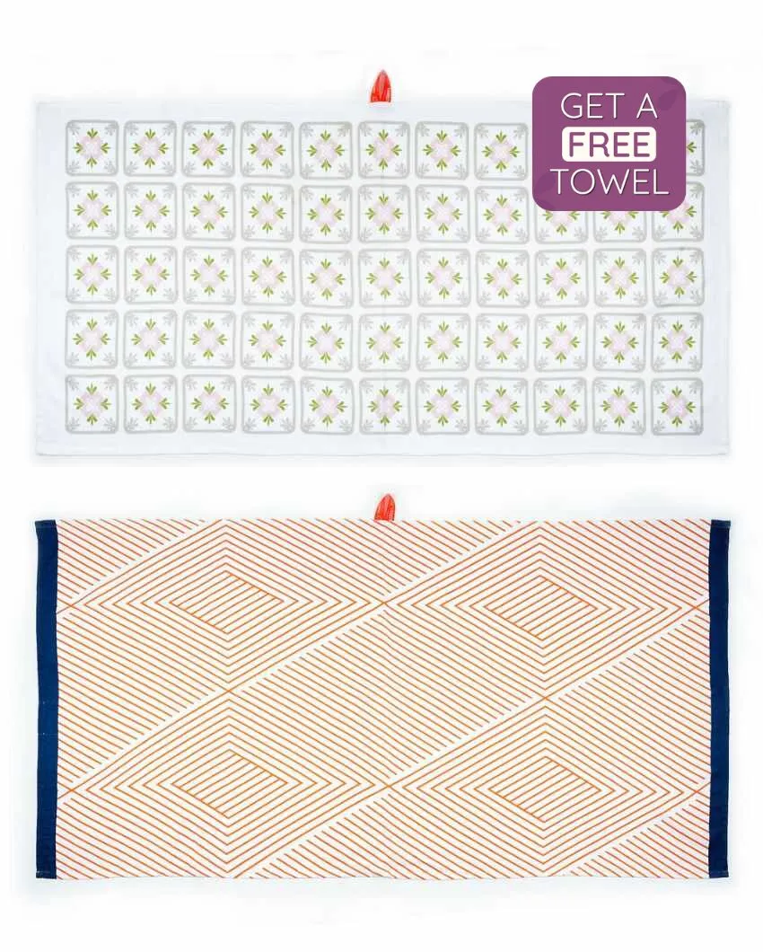 Tangerine Dream And Floral Tile Bamboo Bath Towels | Set Of 2 | 55 X 27 inches | Get a Freebie