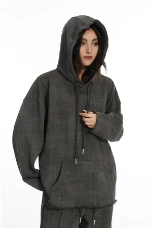 Vintage Oversized Washed Pullover Hoodie with Raw Edge