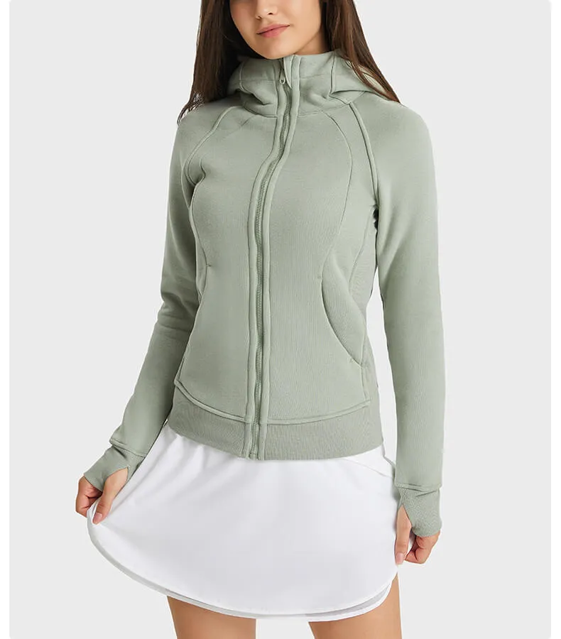 Women's Casual Hooded Sports Jacket with Fleece