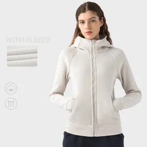 Women's Casual Hooded Sports Jacket with Fleece