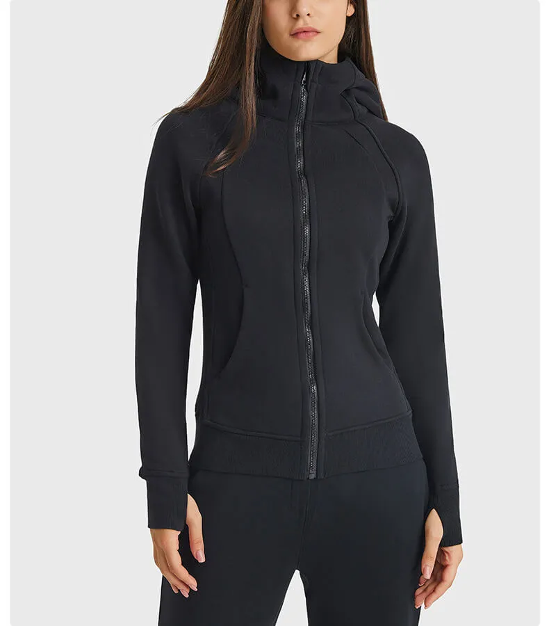 Women's Casual Hooded Sports Jacket with Fleece