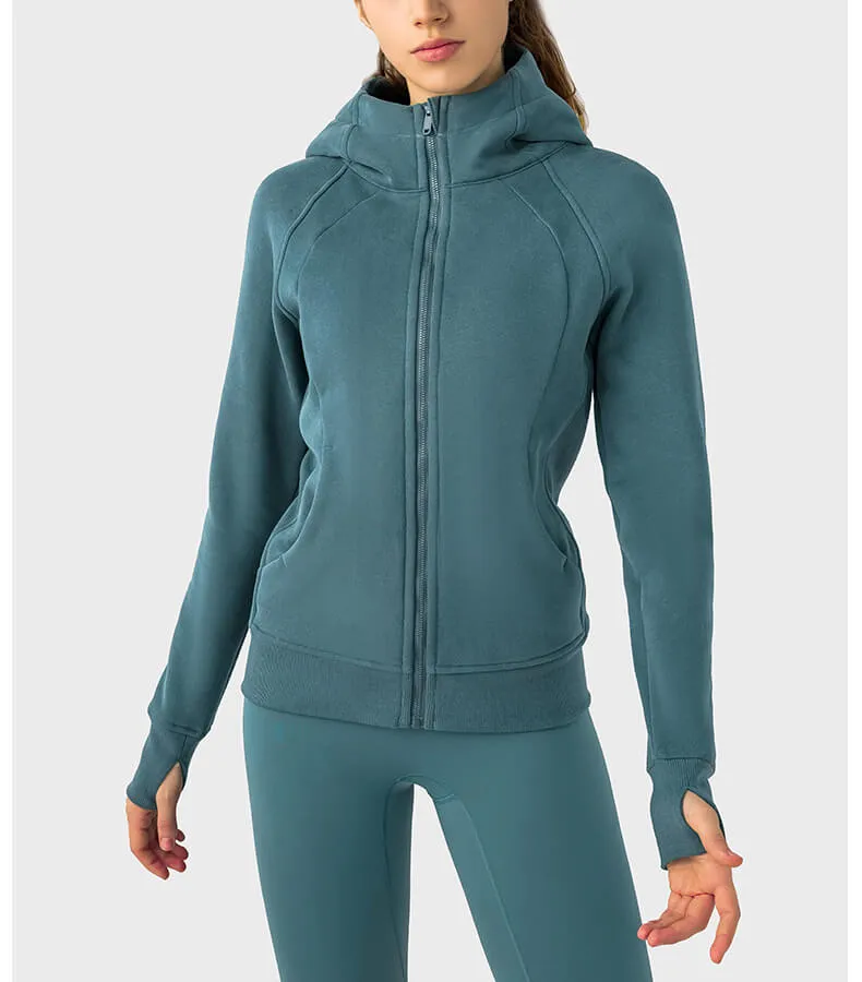 Women's Casual Hooded Sports Jacket with Fleece